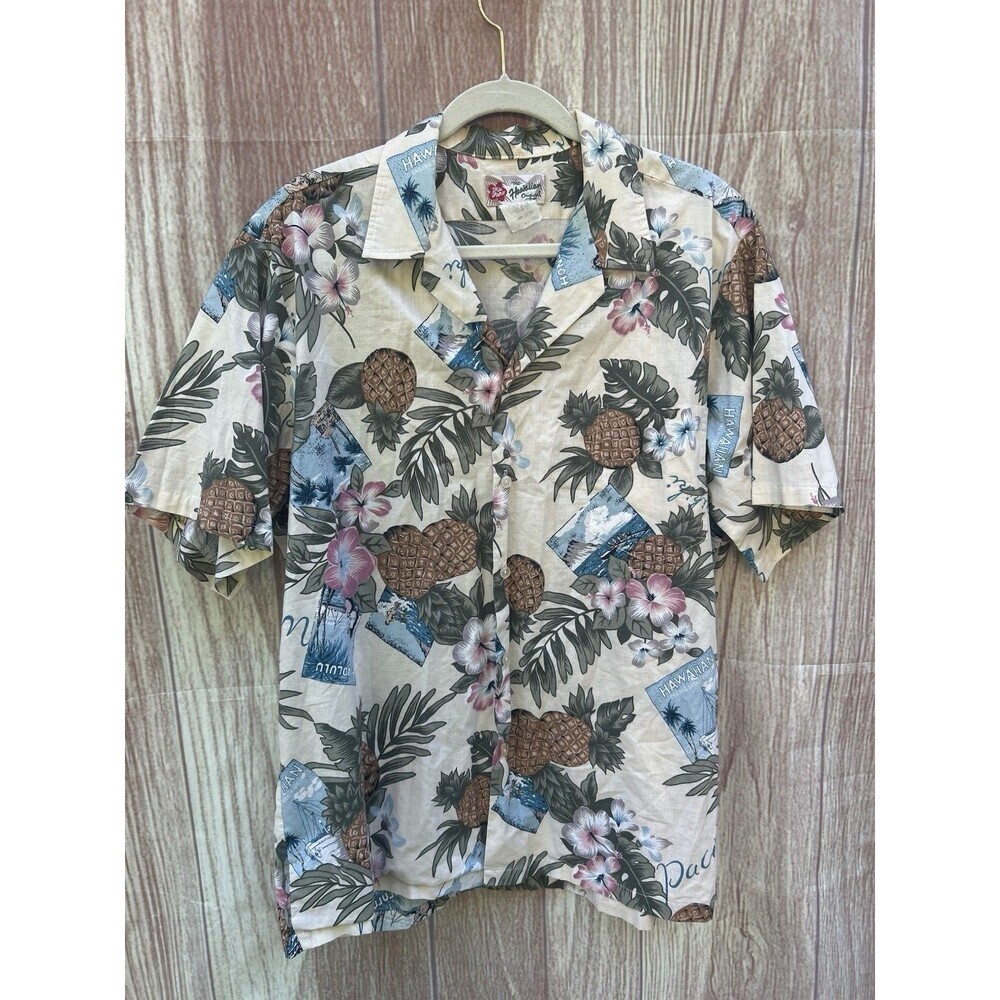 Vintage Hilo Hattie’s Mens Hawaiian Aloha Hula Pineapple Hibiscus Shirt Size XL